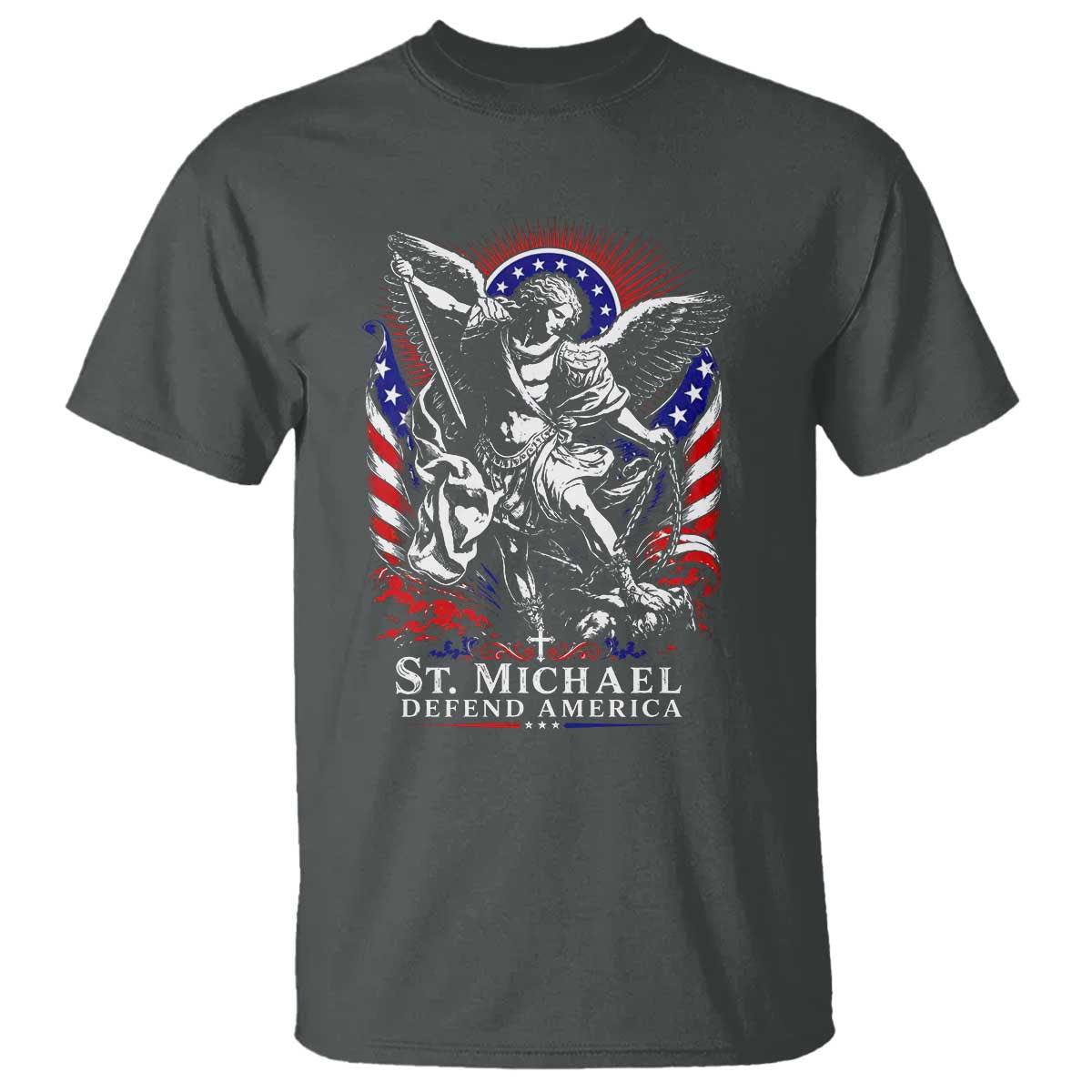 St Michael Defend America Archangel Graphic T Shirt Christian Faith Patriotic