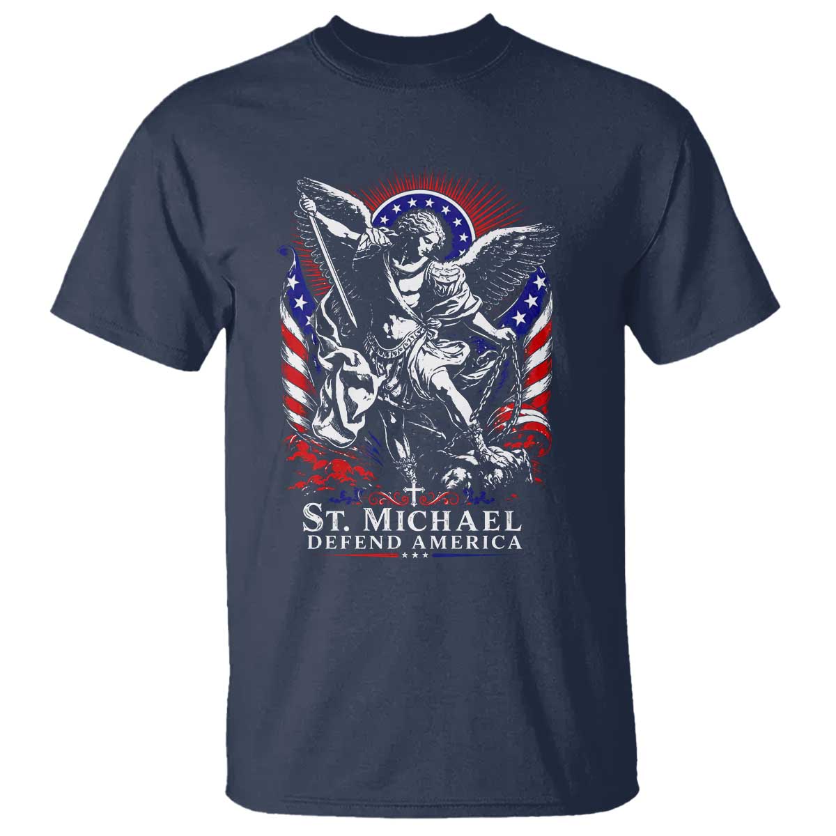 St Michael Defend America Archangel Graphic T Shirt Christian Faith Patriotic