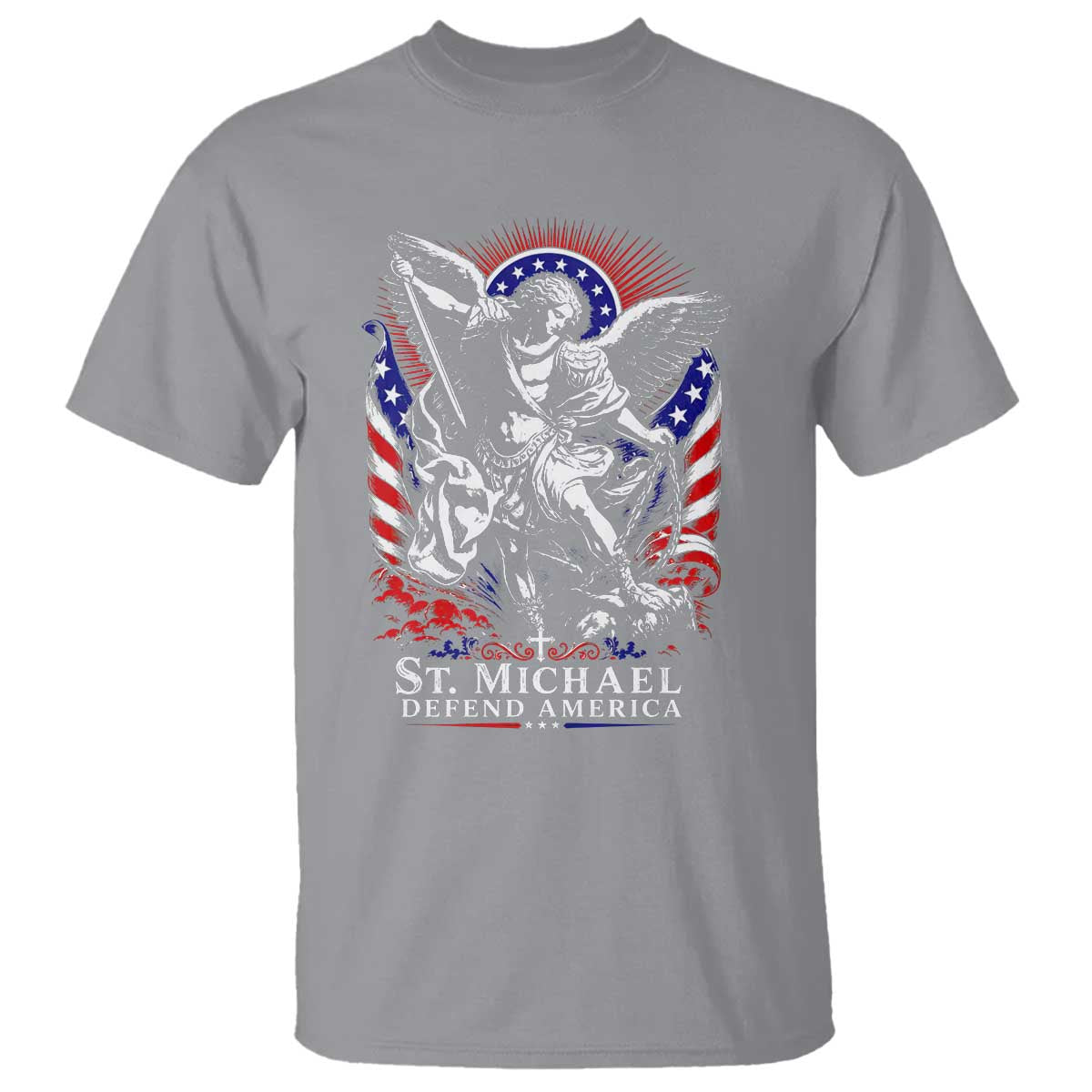 St Michael Defend America Archangel Graphic T Shirt Christian Faith Patriotic
