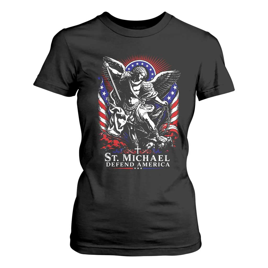 St Michael Defend America Archangel Graphic T Shirt For Women Christian Faith Patriotic TS02 Black Print Your Wear