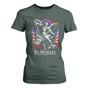 St Michael Defend America Archangel Graphic T Shirt For Women Christian Faith Patriotic