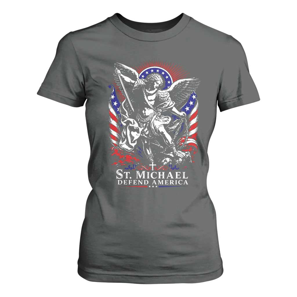 St Michael Defend America Archangel Graphic T Shirt For Women Christian Faith Patriotic