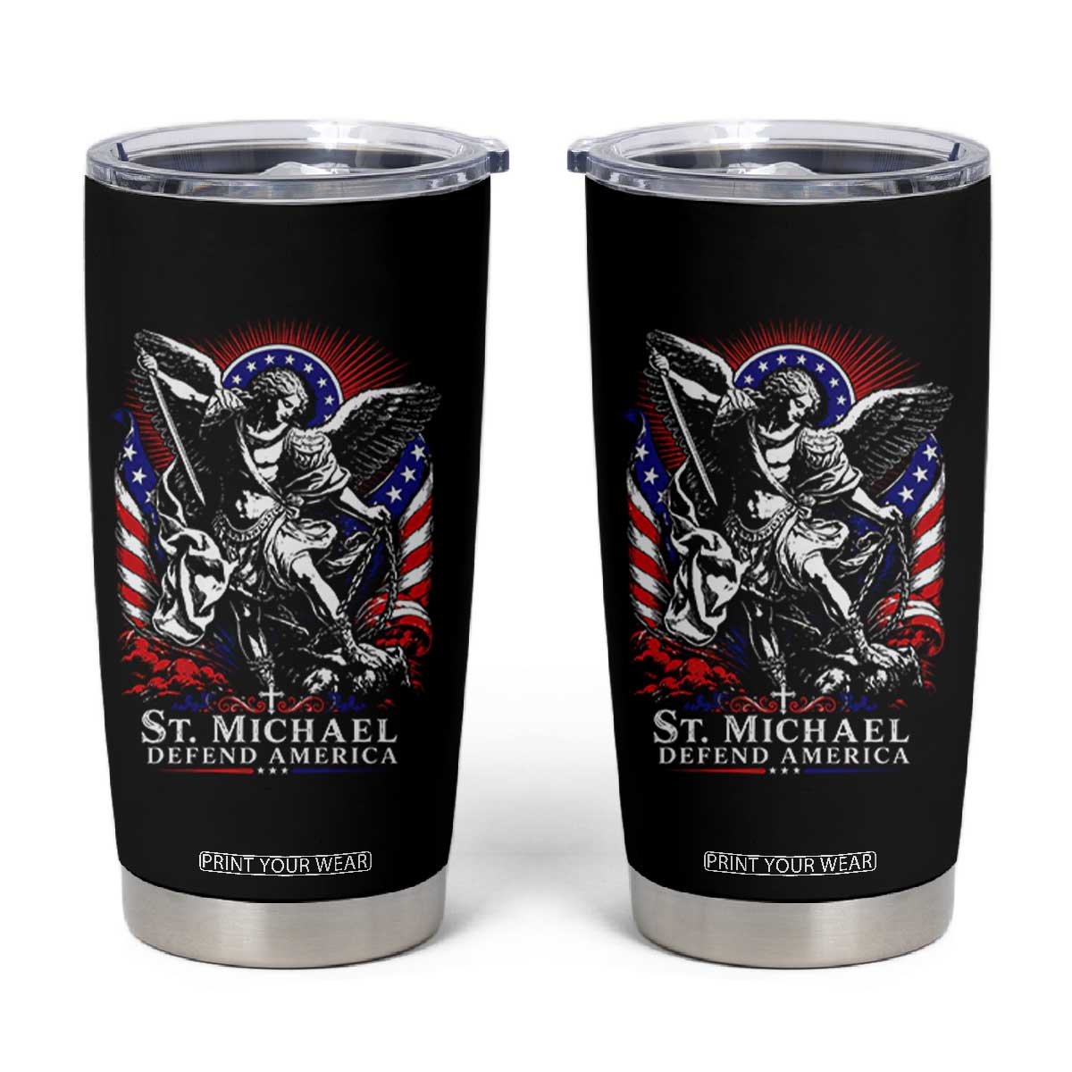 St Michael Defend America Archangel Graphic Tumbler Cup Christian Faith Patriotic
