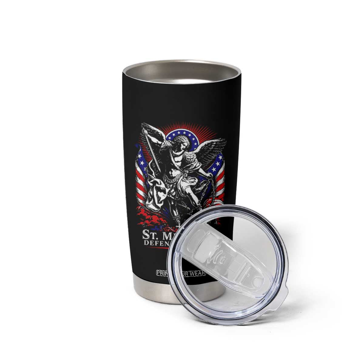 St Michael Defend America Archangel Graphic Tumbler Cup Christian Faith Patriotic