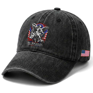 St Michael Defend America Archangel Graphic Washed Cotton Baseball Cap Christian Faith Patriotic