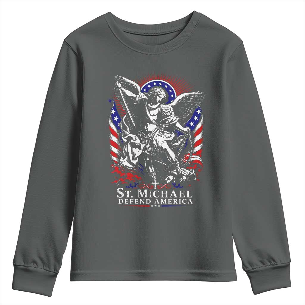 St Michael Defend America Archangel Graphic Youth Sweatshirt Christian Faith Patriotic