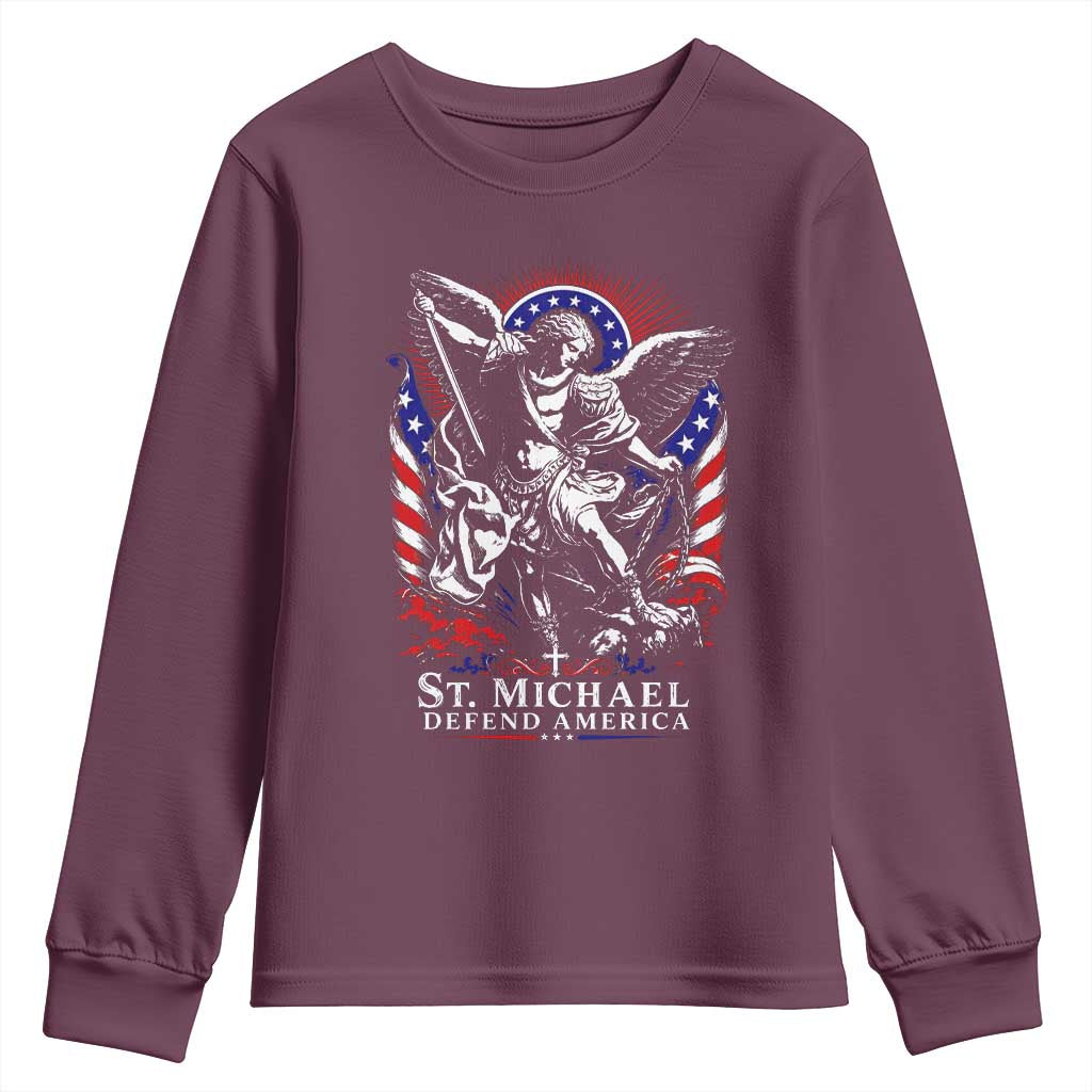 St Michael Defend America Archangel Graphic Youth Sweatshirt Christian Faith Patriotic
