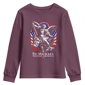 St Michael Defend America Archangel Graphic Youth Sweatshirt Christian Faith Patriotic