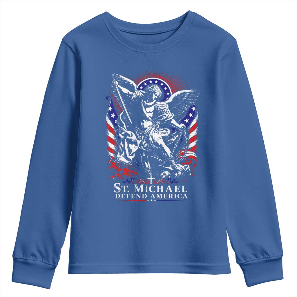 St Michael Defend America Archangel Graphic Youth Sweatshirt Christian Faith Patriotic