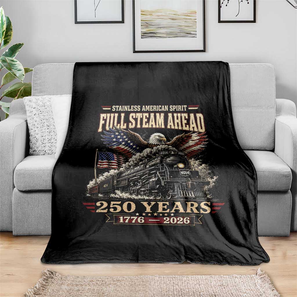 Full Steam Ahead Patriotic Bald Eagle Throw Blanket Vintage Stainless American Spirit Steam Locomotive Heritage