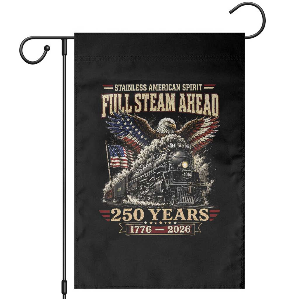 Full Steam Ahead Patriotic Bald Eagle Garden Flag Vintage Stainless American Spirit Steam Locomotive Heritage TS02 Black Print Your Wear
