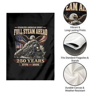 Full Steam Ahead Patriotic Bald Eagle Garden Flag Vintage Stainless American Spirit Steam Locomotive Heritage