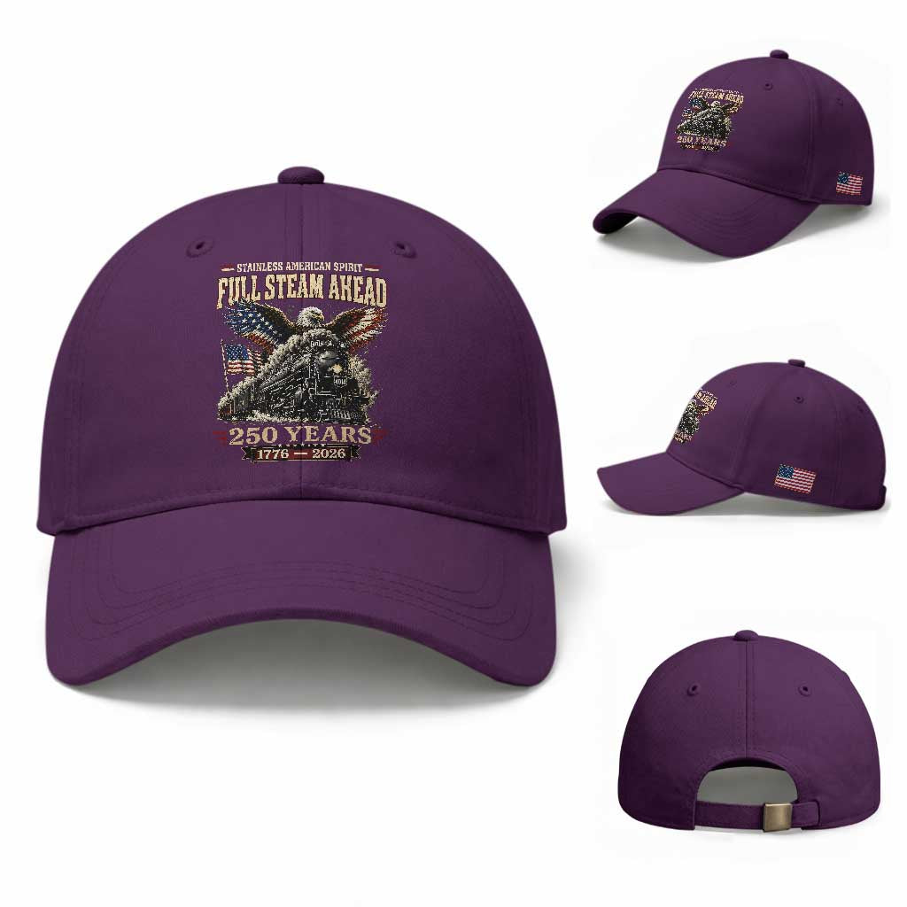 Full Steam Ahead Patriotic Bald Eagle Baseball Cap Vintage Stainless American Spirit Steam Locomotive Heritage