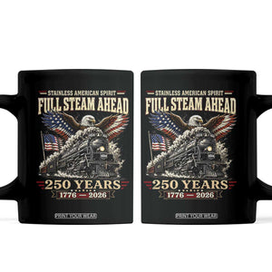 Full Steam Ahead Patriotic Bald Eagle Coffee Mug Vintage Stainless American Spirit Steam Locomotive Heritage