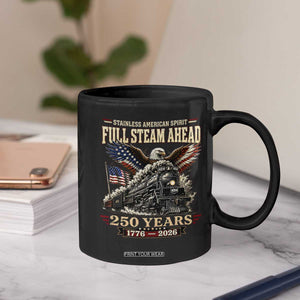 Full Steam Ahead Patriotic Bald Eagle Coffee Mug Vintage Stainless American Spirit Steam Locomotive Heritage