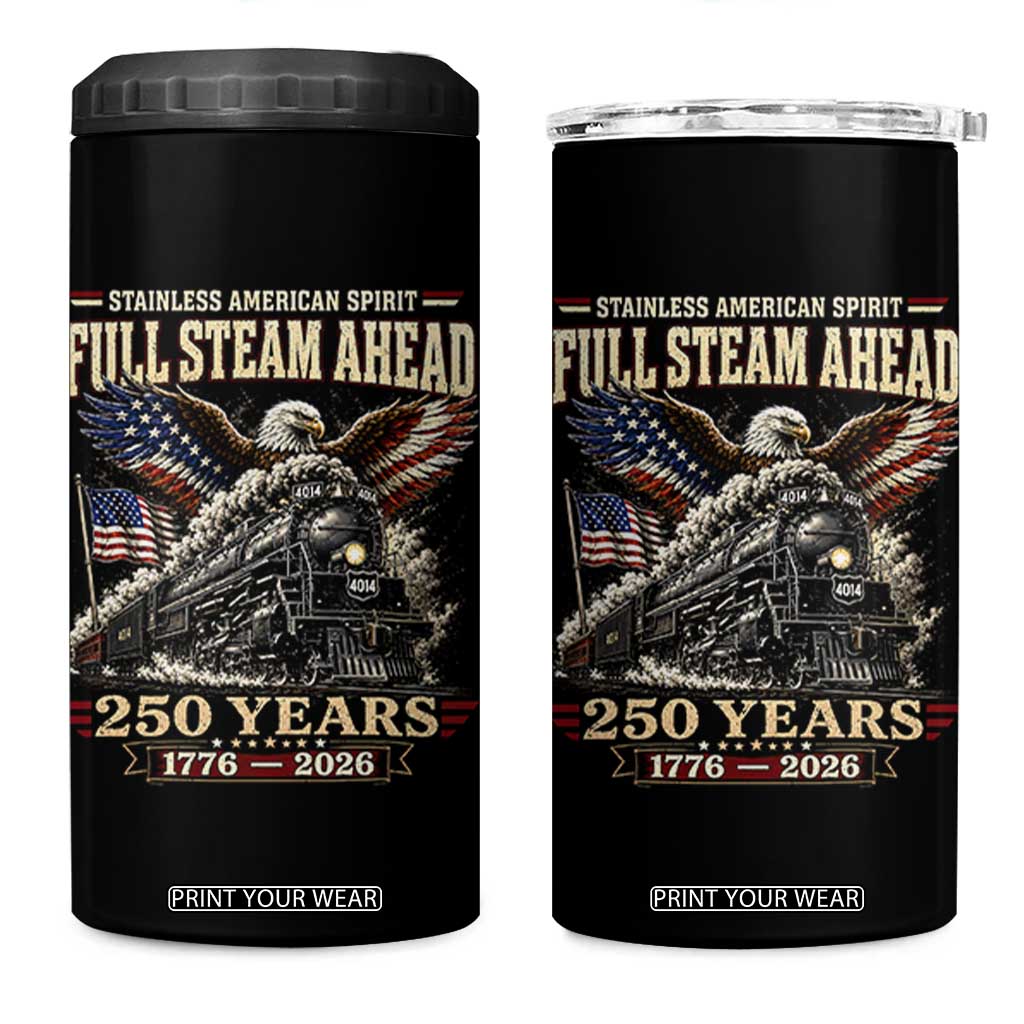 Full Steam Ahead Patriotic Bald Eagle 4 in 1 Can Cooler Tumbler Vintage Stainless American Spirit Steam Locomotive Heritage TS02 One Size: 16 oz Black Print Your Wear