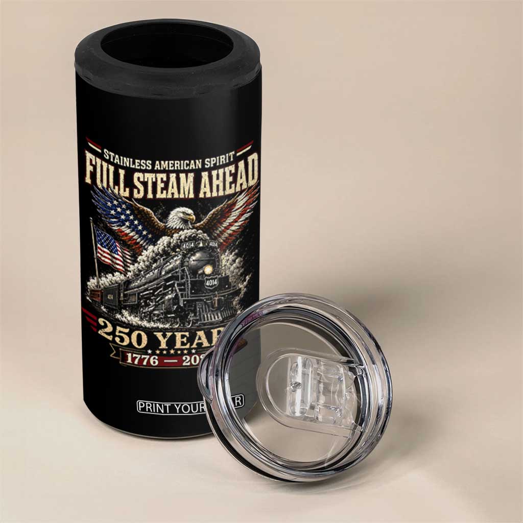 Full Steam Ahead Patriotic Bald Eagle 4 in 1 Can Cooler Tumbler Vintage Stainless American Spirit Steam Locomotive Heritage TS02 Print Your Wear