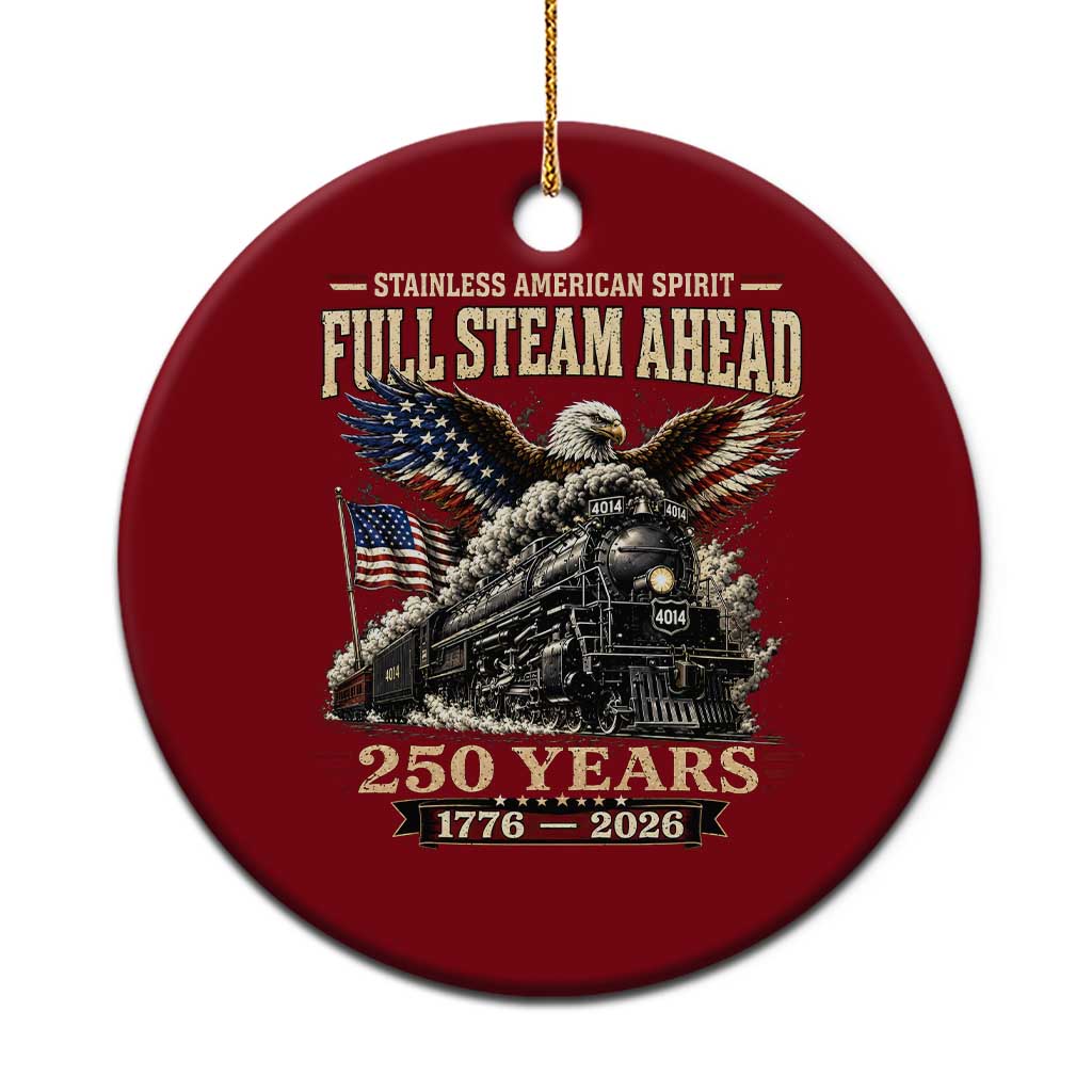 Full Steam Ahead Patriotic Bald Eagle Ceramic Ornament Vintage Stainless American Spirit Steam Locomotive Heritage