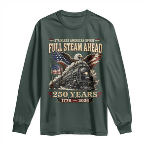 Full Steam Ahead Patriotic Bald Eagle Long Sleeve Shirt Vintage Stainless American Spirit Steam Locomotive Heritage