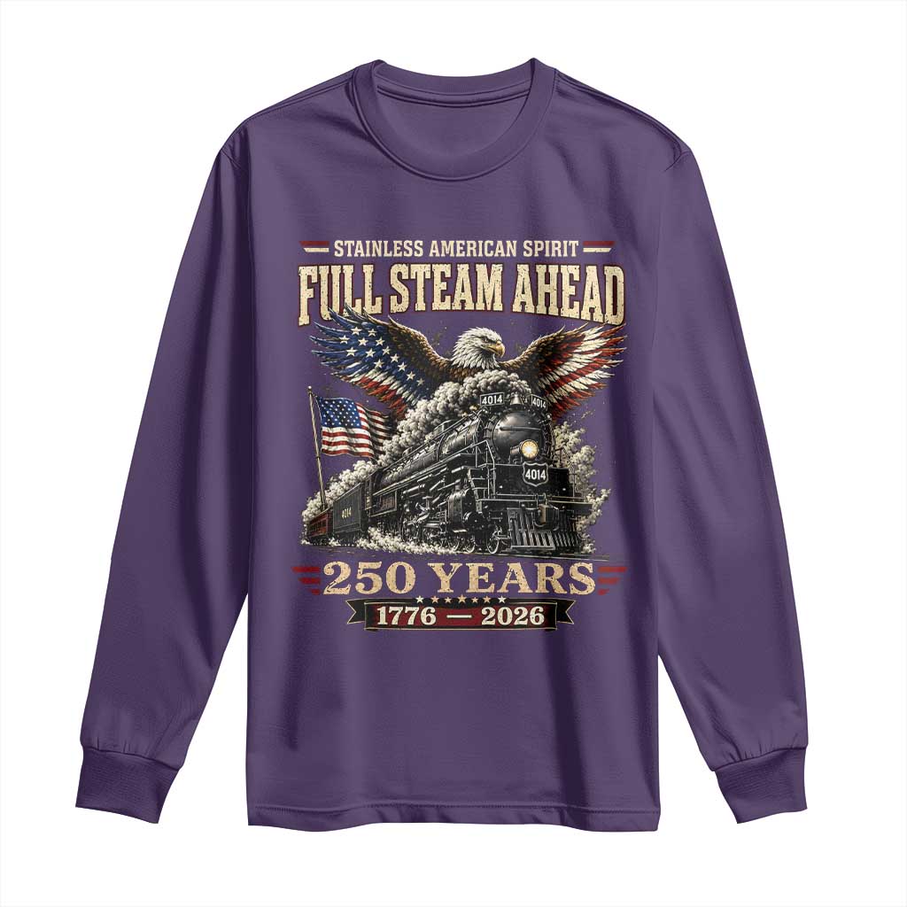 Full Steam Ahead Patriotic Bald Eagle Long Sleeve Shirt Vintage Stainless American Spirit Steam Locomotive Heritage
