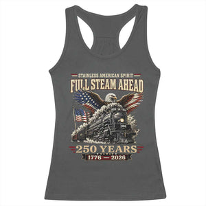Full Steam Ahead Patriotic Bald Eagle Racerback Tank Top Vintage Stainless American Spirit Steam Locomotive Heritage