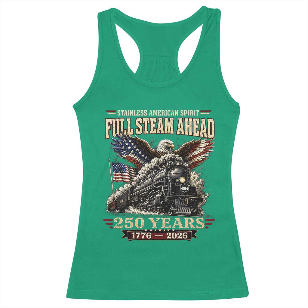 Full Steam Ahead Patriotic Bald Eagle Racerback Tank Top Vintage Stainless American Spirit Steam Locomotive Heritage