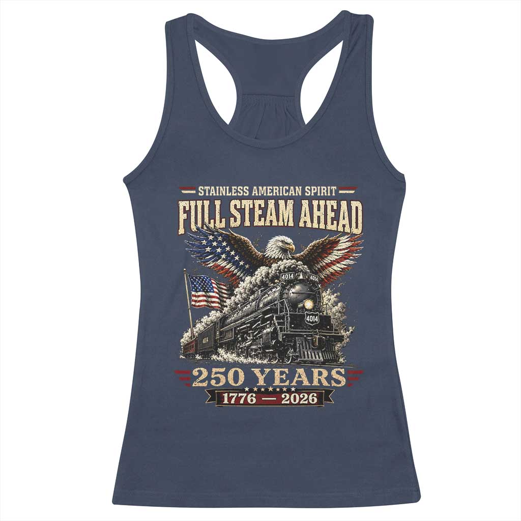 Full Steam Ahead Patriotic Bald Eagle Racerback Tank Top Vintage Stainless American Spirit Steam Locomotive Heritage