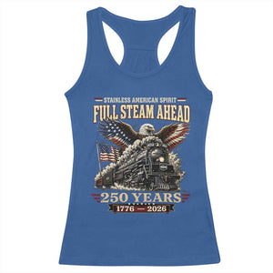 Full Steam Ahead Patriotic Bald Eagle Racerback Tank Top Vintage Stainless American Spirit Steam Locomotive Heritage