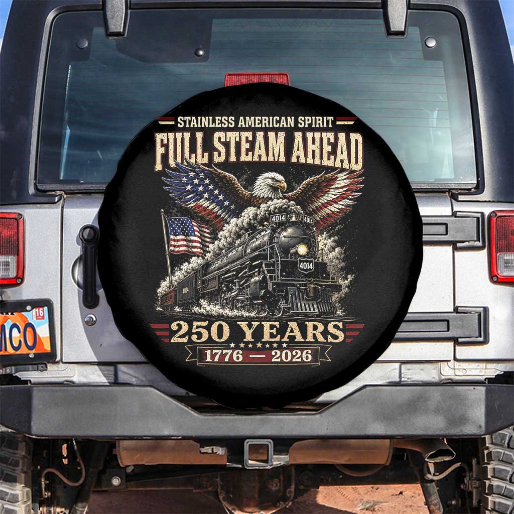 Full Steam Ahead Patriotic Bald Eagle Spare Tire Cover Vintage Stainless American Spirit Steam Locomotive Heritage TS02 No hole Black Print Your Wear