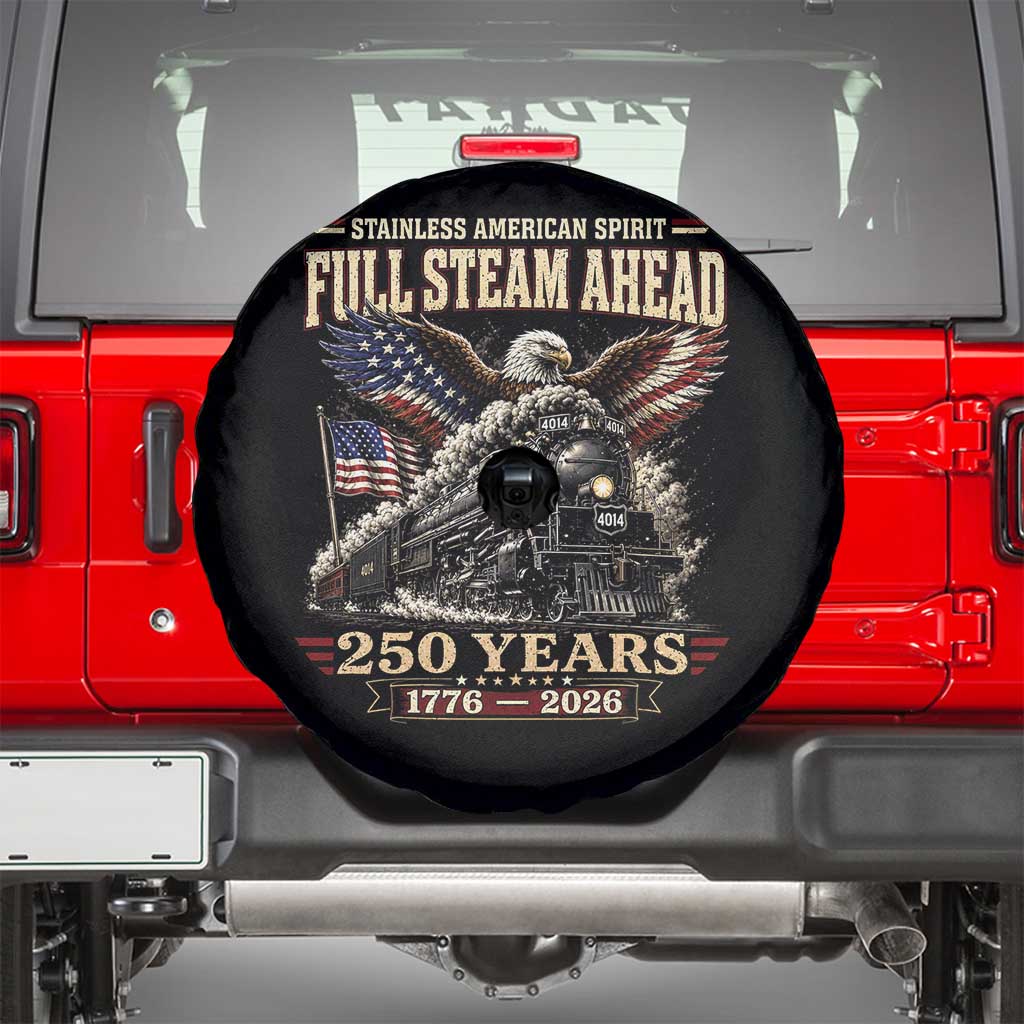 Full Steam Ahead Patriotic Bald Eagle Spare Tire Cover Vintage Stainless American Spirit Steam Locomotive Heritage TS02 Black Print Your Wear
