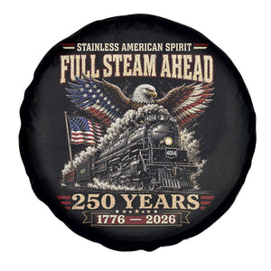 Full Steam Ahead Patriotic Bald Eagle Spare Tire Cover Vintage Stainless American Spirit Steam Locomotive Heritage TS02 Print Your Wear