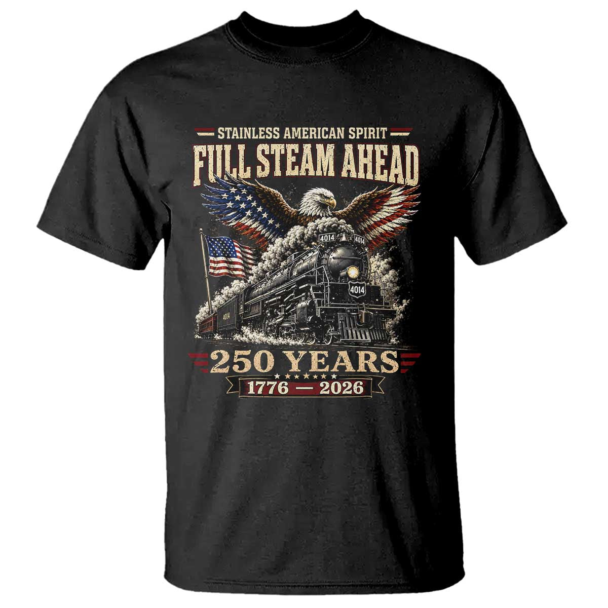 Full Steam Ahead Patriotic Bald Eagle T Shirt Vintage Stainless American Spirit Steam Locomotive Heritage