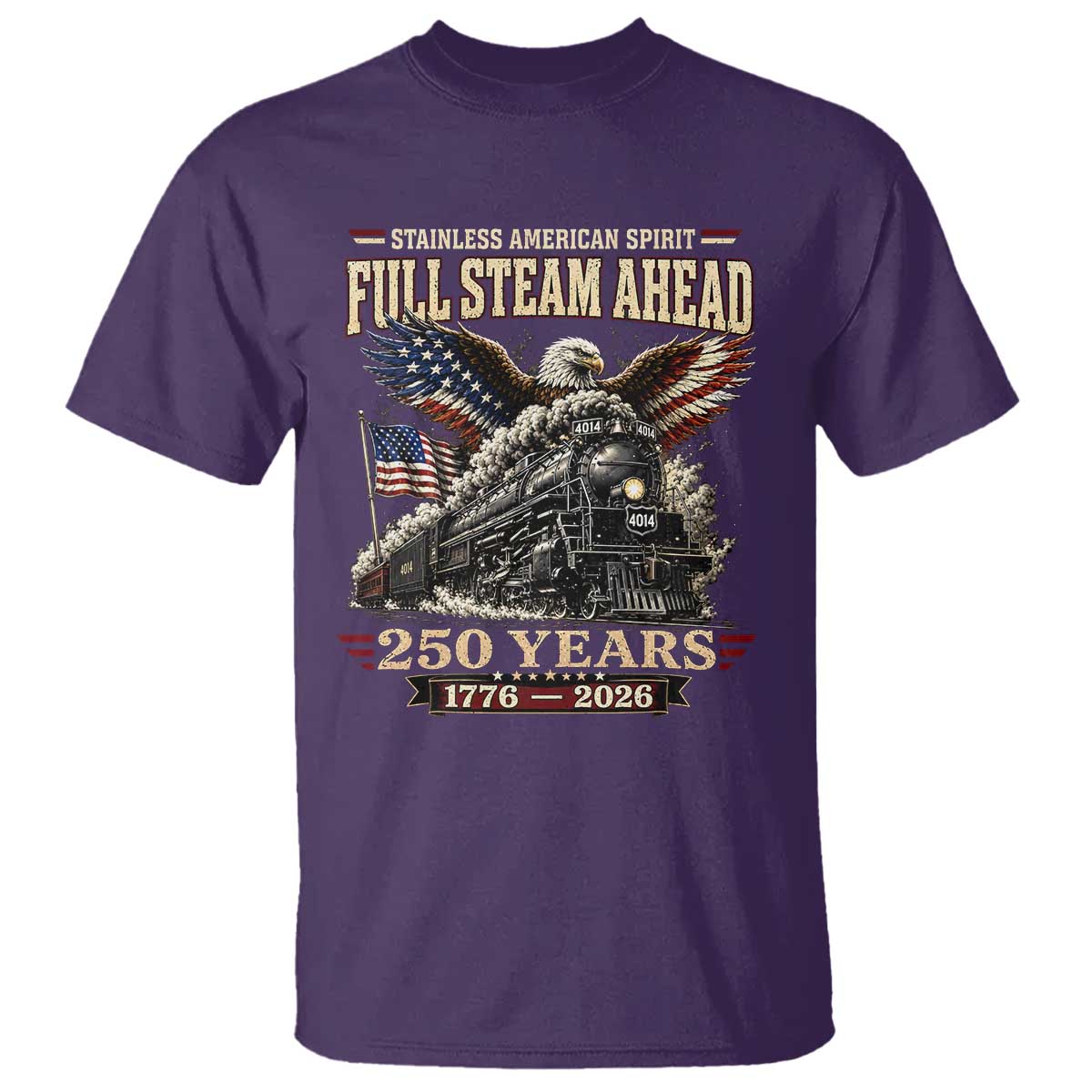 Full Steam Ahead Patriotic Bald Eagle T Shirt Vintage Stainless American Spirit Steam Locomotive Heritage