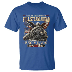 Full Steam Ahead Patriotic Bald Eagle T Shirt Vintage Stainless American Spirit Steam Locomotive Heritage