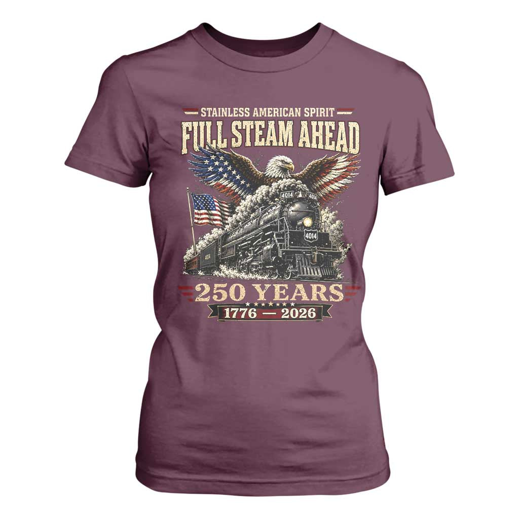 Full Steam Ahead Patriotic Bald Eagle T Shirt For Women Vintage Stainless American Spirit Steam Locomotive Heritage