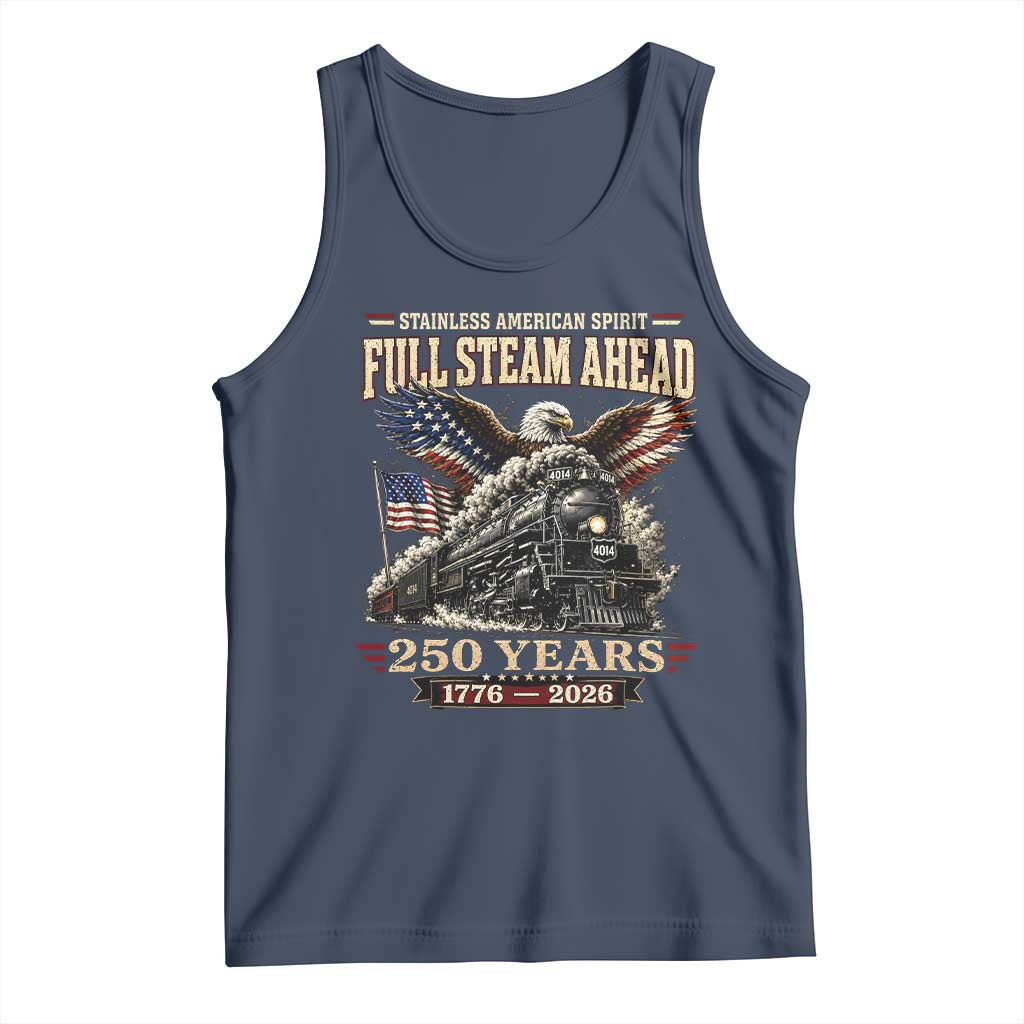 Full Steam Ahead Patriotic Bald Eagle Tank Top Vintage Stainless American Spirit Steam Locomotive Heritage TS02 Navy Print Your Wear