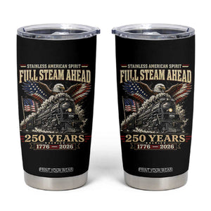 Full Steam Ahead Patriotic Bald Eagle Tumbler Cup Vintage Stainless American Spirit Steam Locomotive Heritage