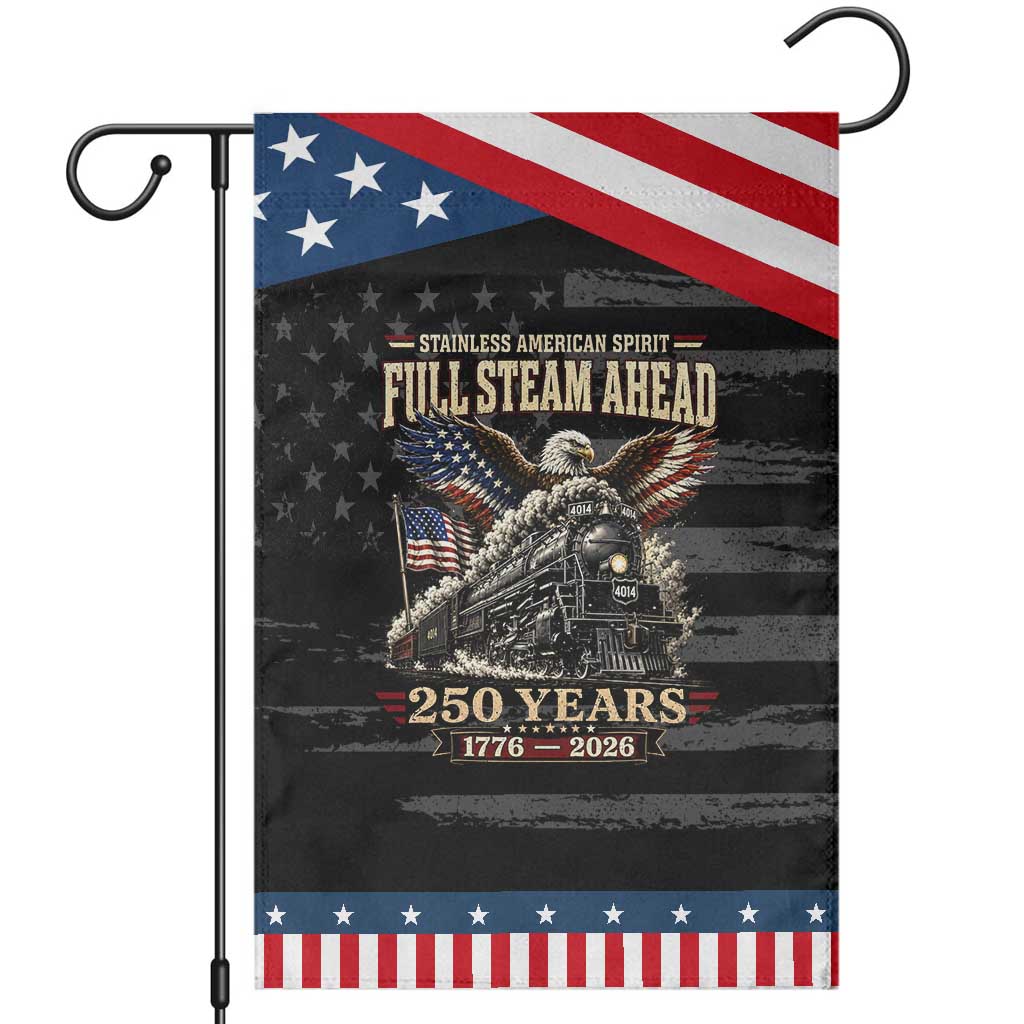 Full Steam Ahead Bald Eagle Patriotic Garden Flag Vintage Stainless American Spirit Steam Locomotive Heritage