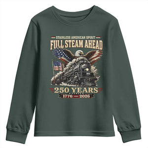 Full Steam Ahead Patriotic Bald Eagle Youth Sweatshirt Vintage Stainless American Spirit Steam Locomotive Heritage