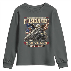 Full Steam Ahead Patriotic Bald Eagle Youth Sweatshirt Vintage Stainless American Spirit Steam Locomotive Heritage