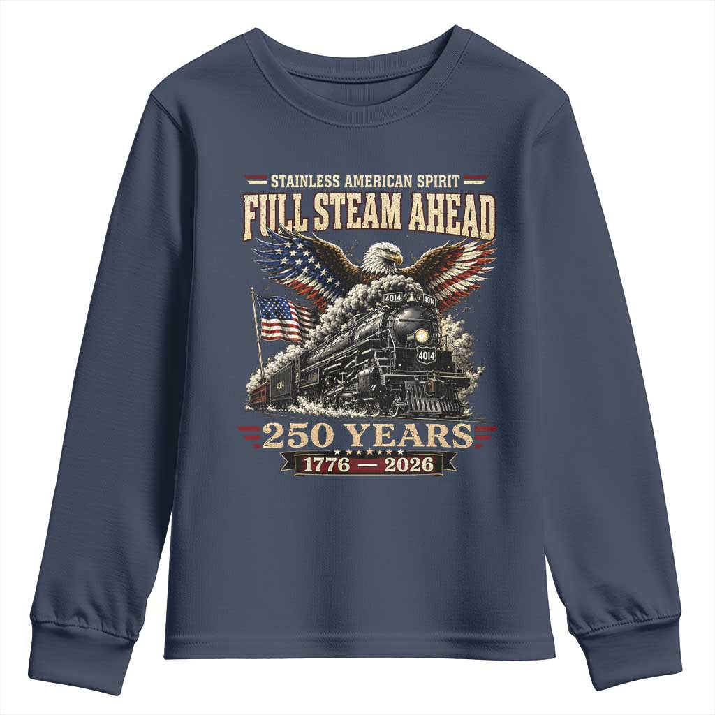 Full Steam Ahead Patriotic Bald Eagle Youth Sweatshirt Vintage Stainless American Spirit Steam Locomotive Heritage