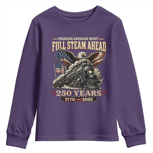 Full Steam Ahead Patriotic Bald Eagle Youth Sweatshirt Vintage Stainless American Spirit Steam Locomotive Heritage
