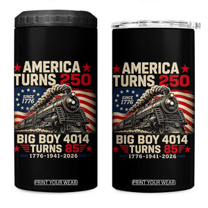 America Turns 250 Steam Locomotive Turns 85 4 in 1 Can Cooler Tumbler Vintage Railroad Steam Engine 85th USA 250th Anniversary TS02 One Size: 16 oz Black Print Your Wear
