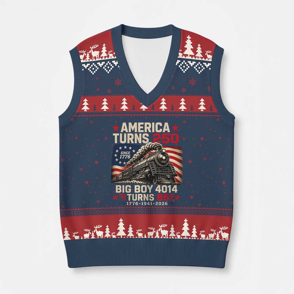 America Turns 250 Steam Locomotive Turns 85 V-Neck Knit Sweater Vest Vintage Railroad Steam Engine 85th USA 250th Anniversary