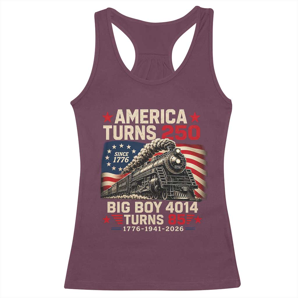 America Turns 250 Steam Locomotive Turns 85 Racerback Tank Top Vintage Railroad Steam Engine 85th USA 250th Anniversary