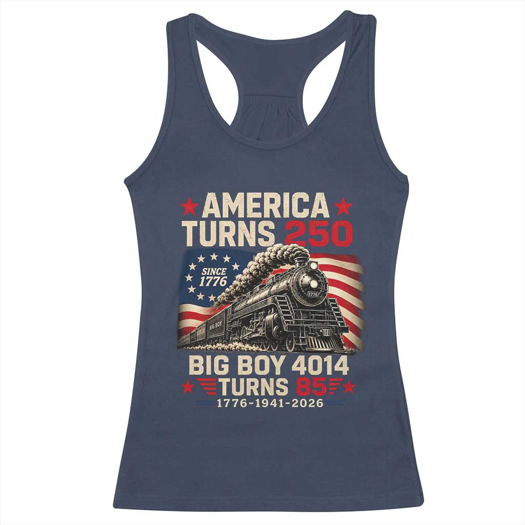 America Turns 250 Steam Locomotive Turns 85 Racerback Tank Top Vintage Railroad Steam Engine 85th USA 250th Anniversary