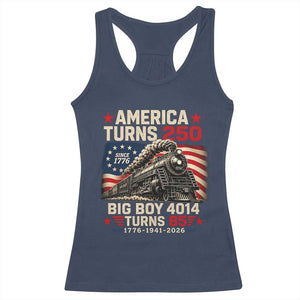America Turns 250 Steam Locomotive Turns 85 Racerback Tank Top Vintage Railroad Steam Engine 85th USA 250th Anniversary