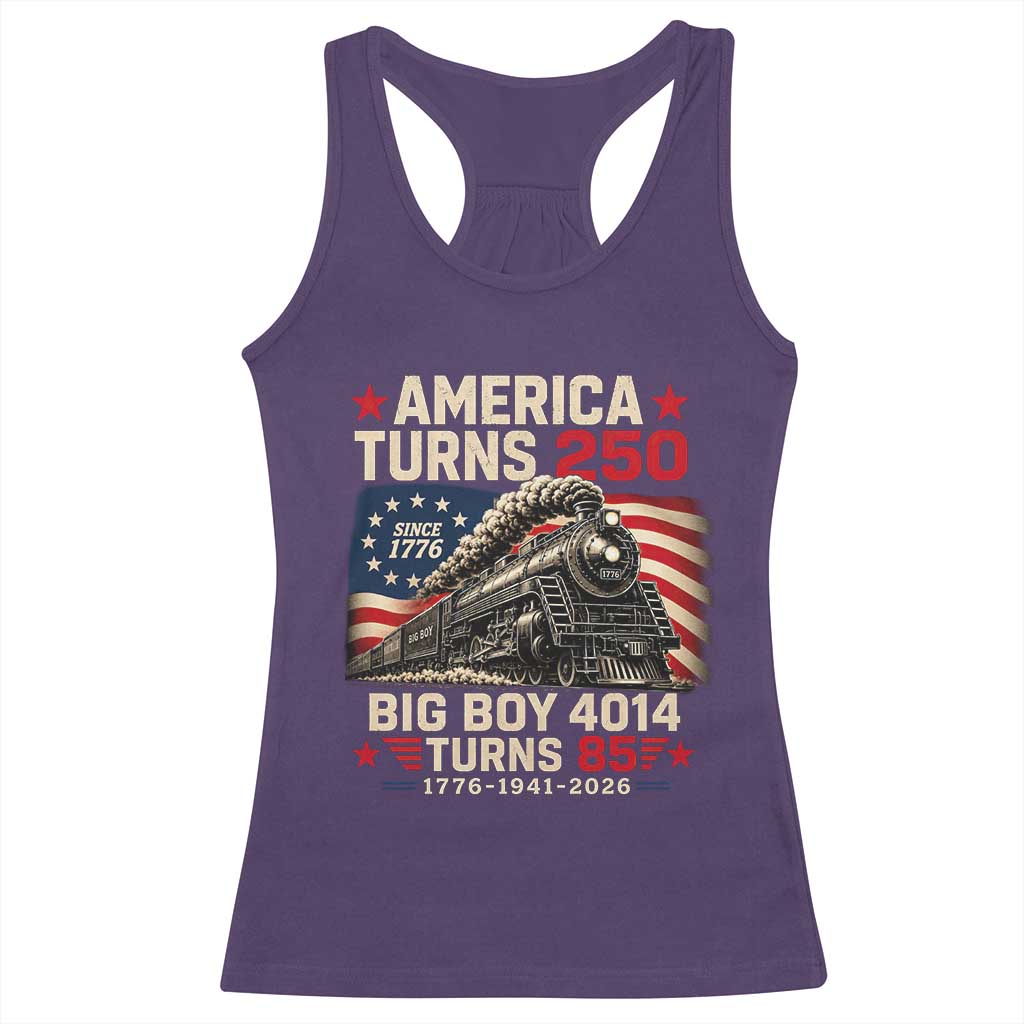 America Turns 250 Steam Locomotive Turns 85 Racerback Tank Top Vintage Railroad Steam Engine 85th USA 250th Anniversary