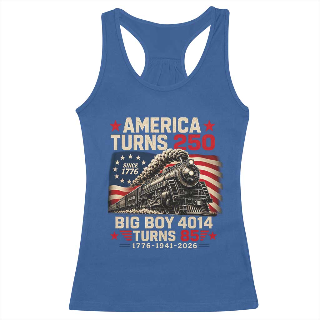 America Turns 250 Steam Locomotive Turns 85 Racerback Tank Top Vintage Railroad Steam Engine 85th USA 250th Anniversary