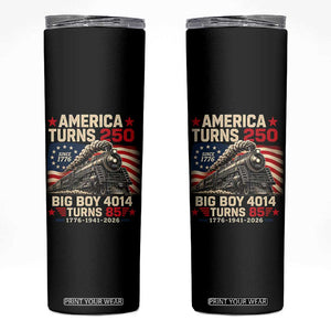 America Turns 250 Steam Locomotive Turns 85 Skinny Tumbler Vintage Railroad Steam Engine 85th USA 250th Anniversary TS02 Black Print Your Wear